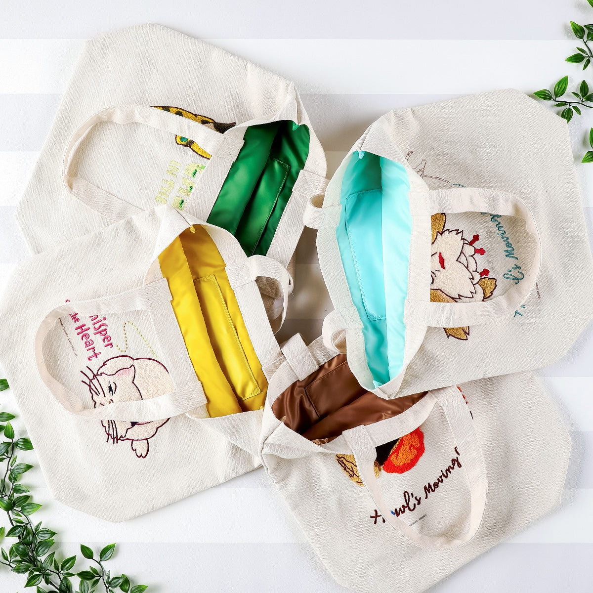 Studio Ghibli Embroidered Canvas Tote Bags (2 Types) - Flustered Calcifer - official view 7