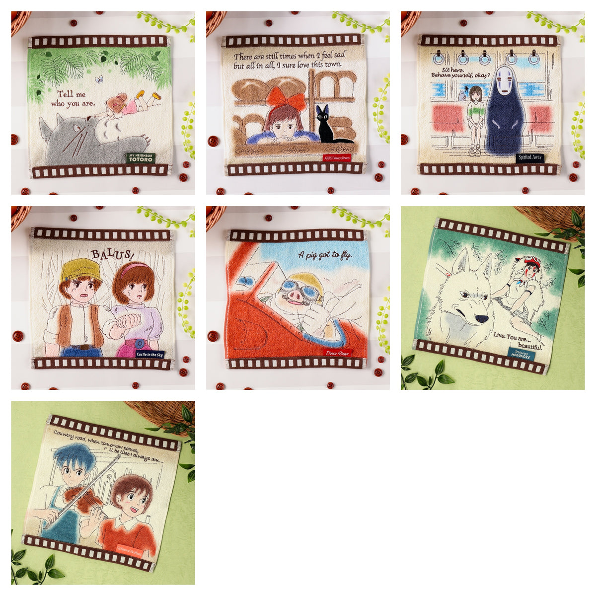Studio Ghibli - Film Mini Towels (7 Types) - Complete Set, one of every listed towel
