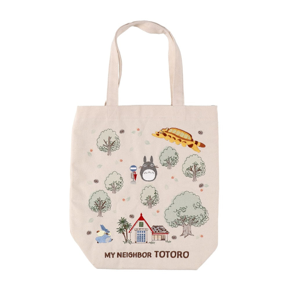 Studio Ghibli Forest and Town Embroidered Tote Bags (4 Types) - Totoro Forest Tall - official view 14