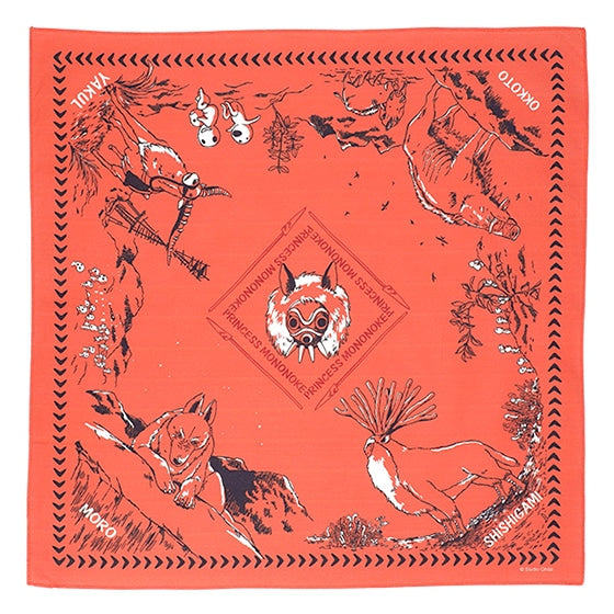 Studio Ghibli GBL Cotton Bandanas 53 cm (2 Types) - Princess Mononoke - Terracotta - official view 1