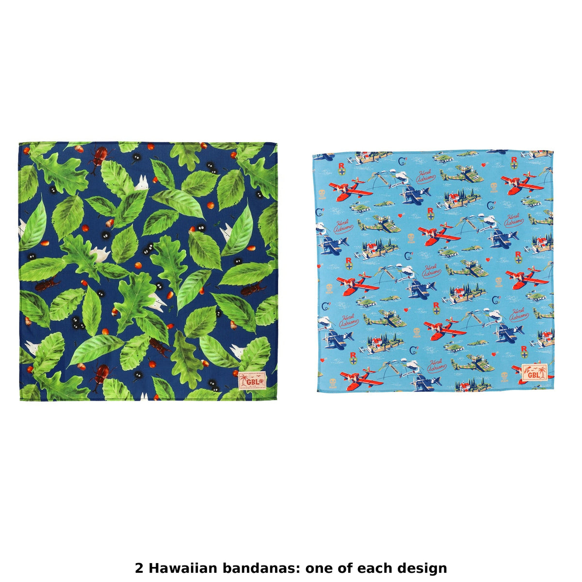 Studio Ghibli GBL Hawaiian Bandanas 45 cm (2 Types) - Complete Set showing one of each model
