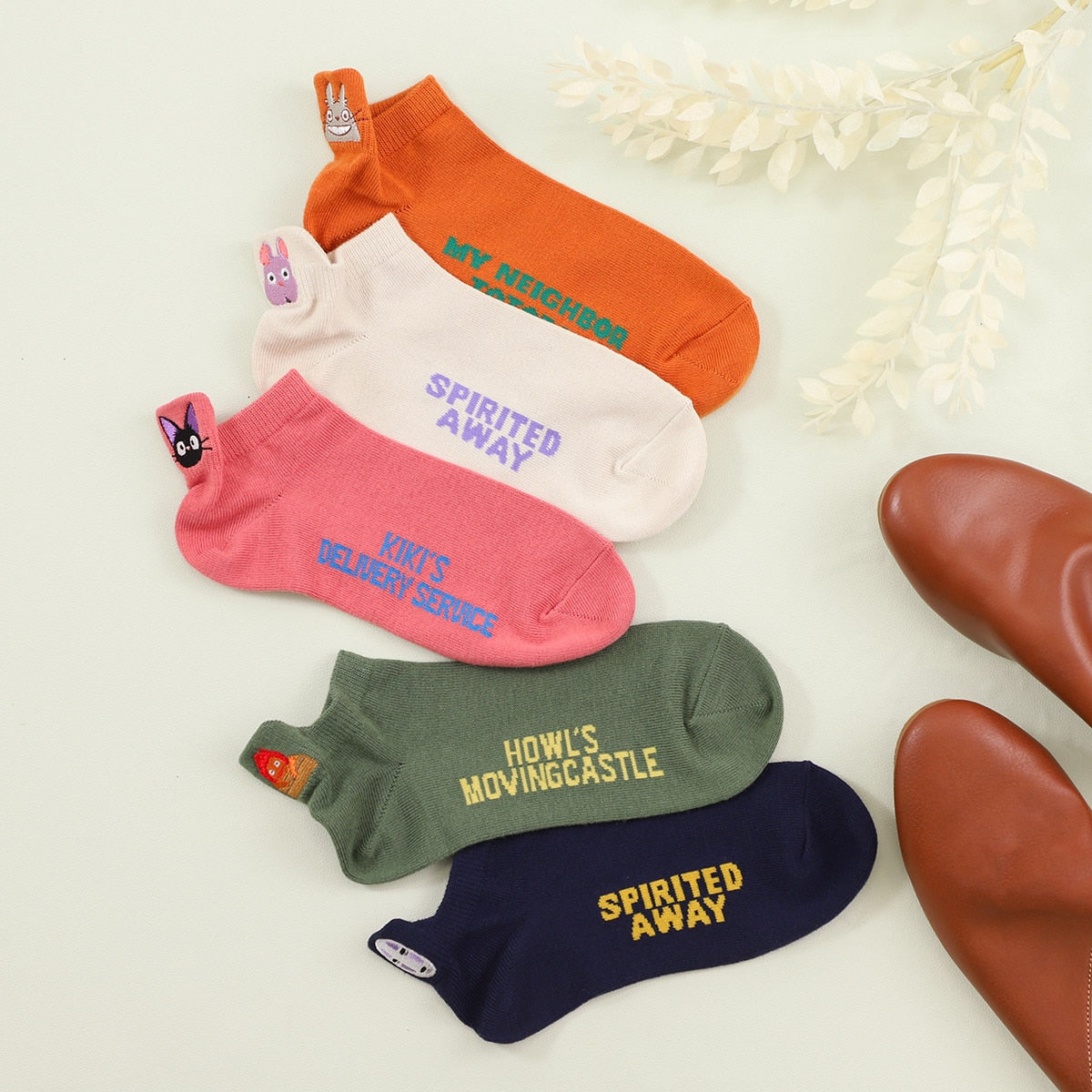 Studio Ghibli Heel-Embroidered Sneaker Socks 23-25 cm (5 Types) - Totoro - Orange - official view 5