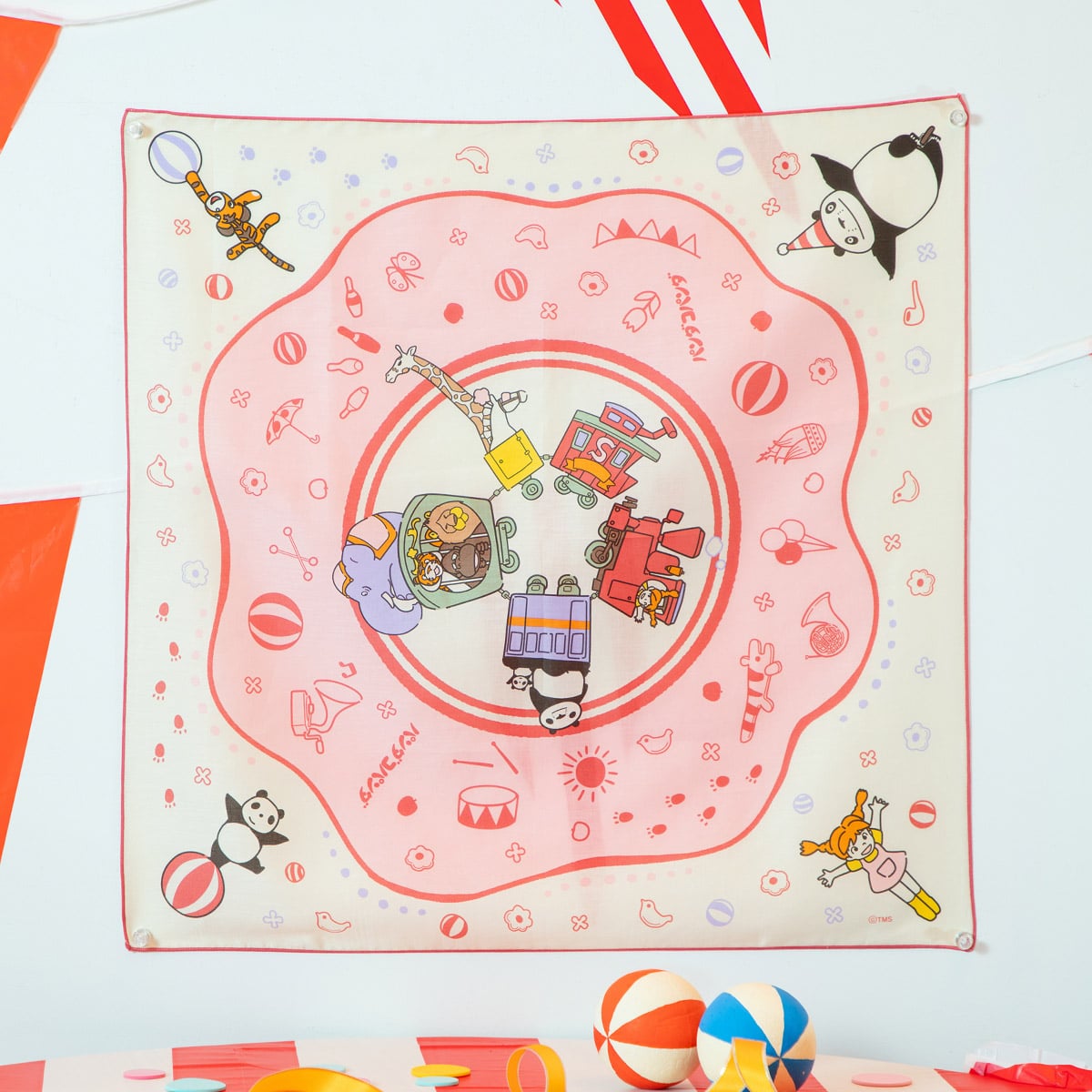 Studio Ghibli Large Illustrated Cotton Handkerchiefs (2 Types) - Panda! Go Panda! - Rainy-Day Circus - official view 9