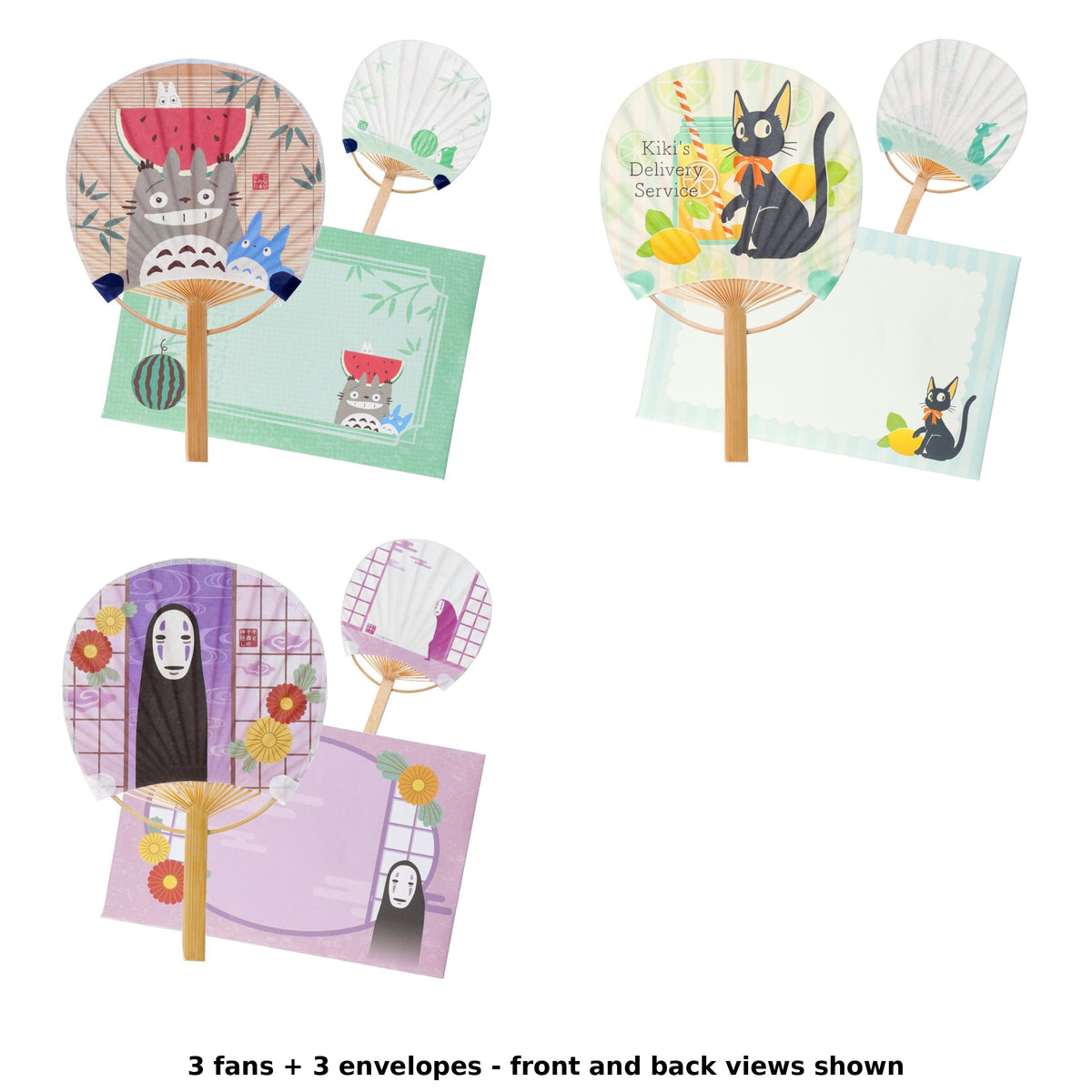 Studio Ghibli Mamedayori Mini Bamboo Fans with Envelopes (3 Types) - Complete Set - one of each model