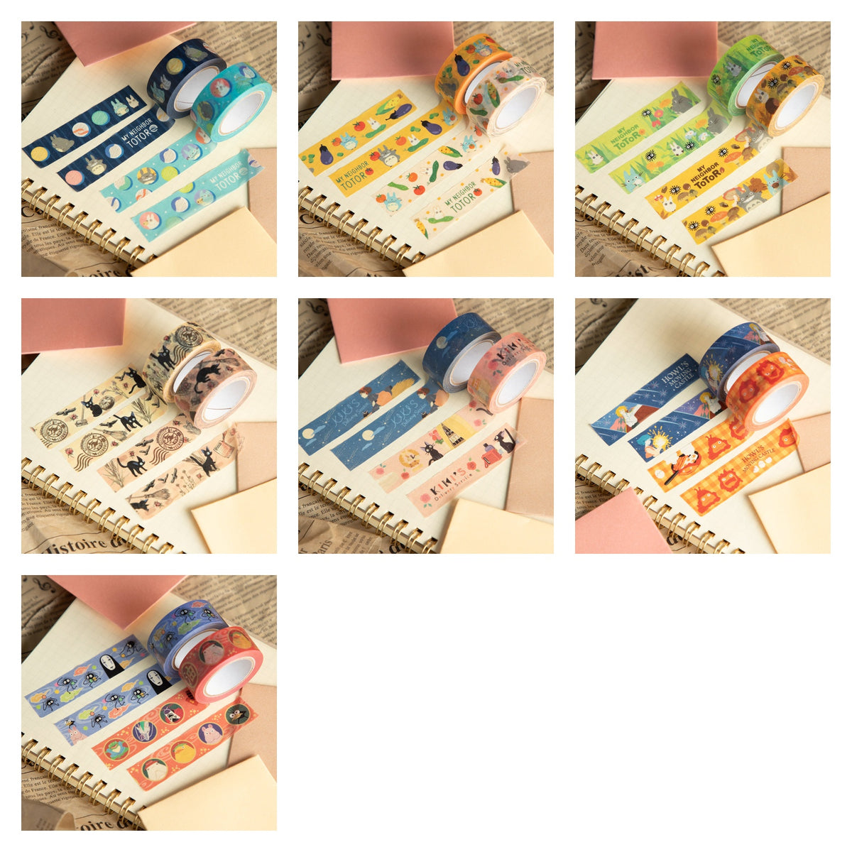 Studio Ghibli - Patterned Masking Tape Packs (7 Types) - Complete Set showing every included design