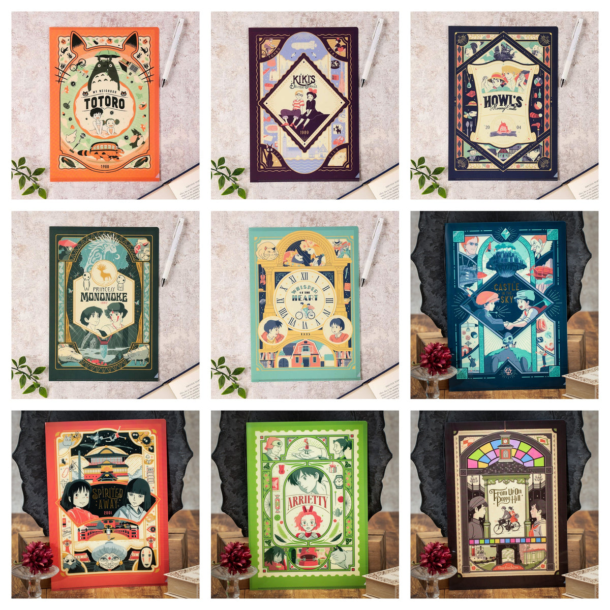 Studio Ghibli - Retro Frame A4 Clear Files (9 Types) - Complete Set with all listed models