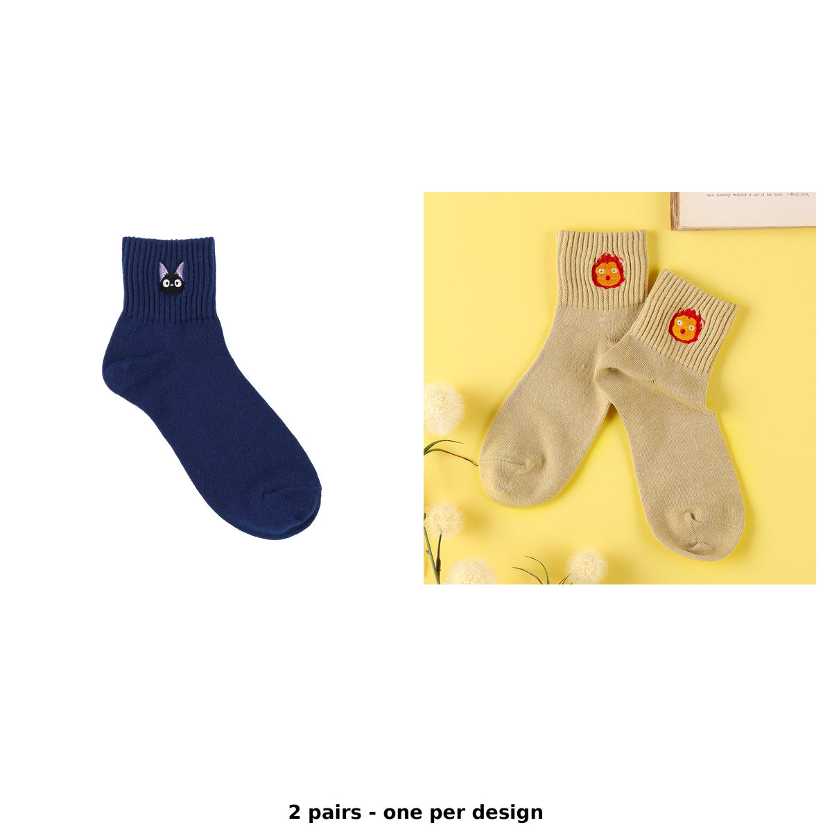 Studio Ghibli Ribbed Embroidered Short Socks 23-25 cm (2 Types) - Complete Set - one pair of each design