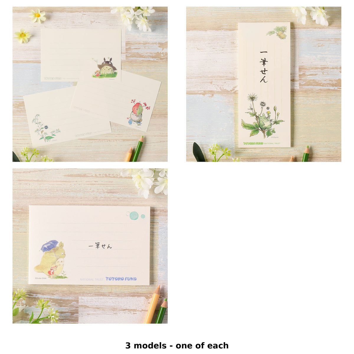 Totoro Fund Illustrated Message Paper Pads (3 Types) - Complete Set - one of each model