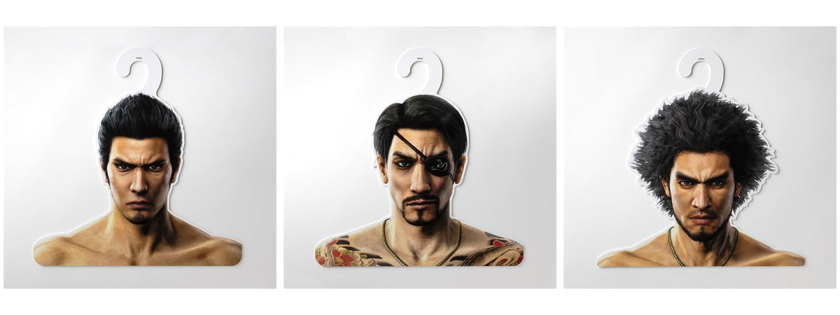 Yakuza Like a Dragon character hangers, complete set of Kiryu Kazuma, Goro Majima and Ichiban Kasuga