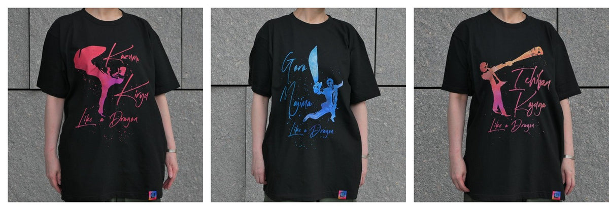 Complete set of three Yakuza Color Bloom T-shirts: Kiryu, Majima and Ichiban