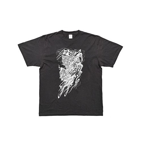 Black Dark Ties T-shirt with Yoshitaka Mine kirin tattoo print