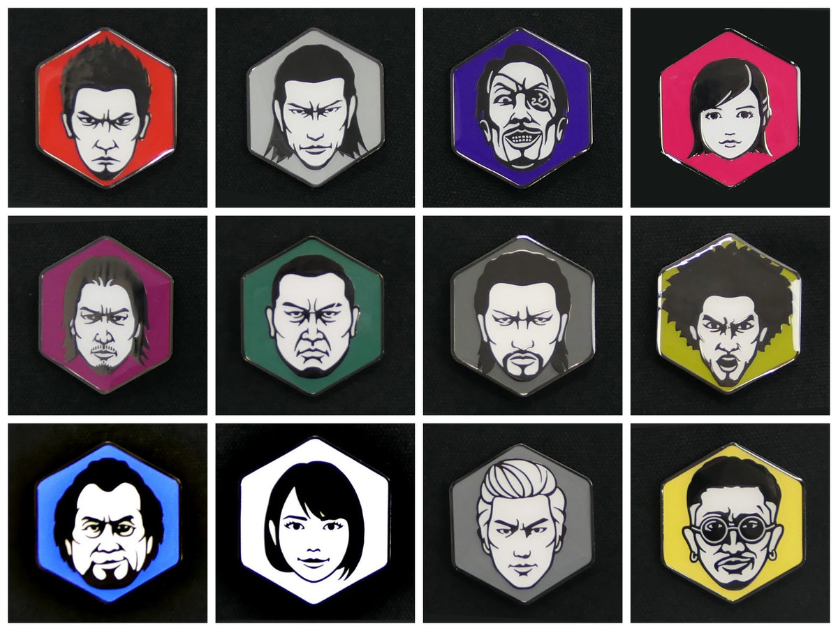 Complete collection of 12 Yakuza character face pins