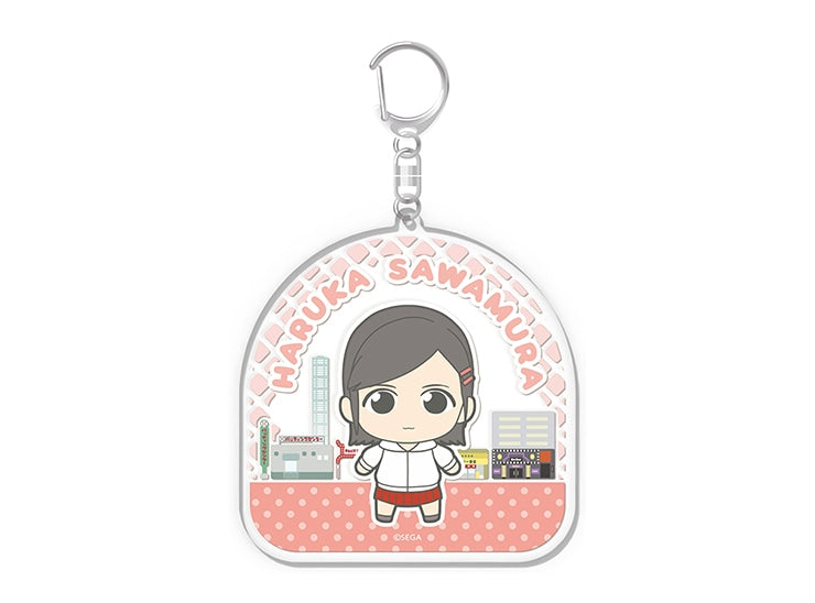 Yakuza Kiwami Haruka Sawamura big acrylic keychain with pink design and Kamurocho scenery