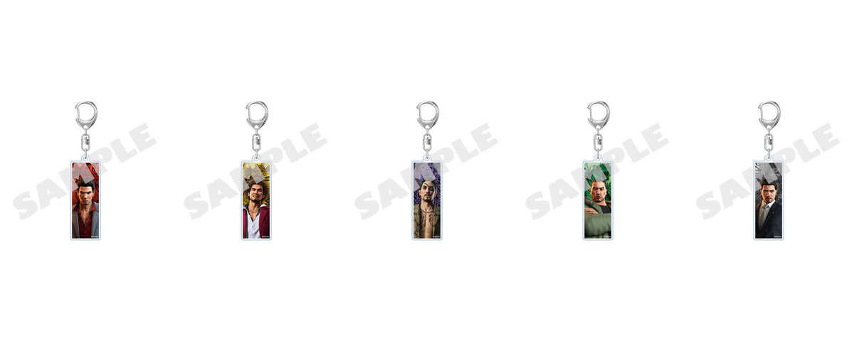 Yakuza Like a Dragon square acrylic keychains, complete set of Kiryu Kazuma, Ichiban Kasuga, Goro Majima, Taiga Saejima and Daigo Dojima