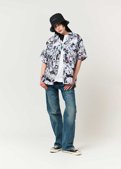 Death Note Graniph - Memory Pattern Big silhouette open collar shirt