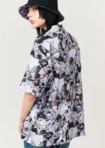 Death Note Graniph - Memory Pattern Big silhouette open collar shirt