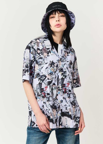 Death Note Graniph - Memory Pattern Big silhouette open collar shirt