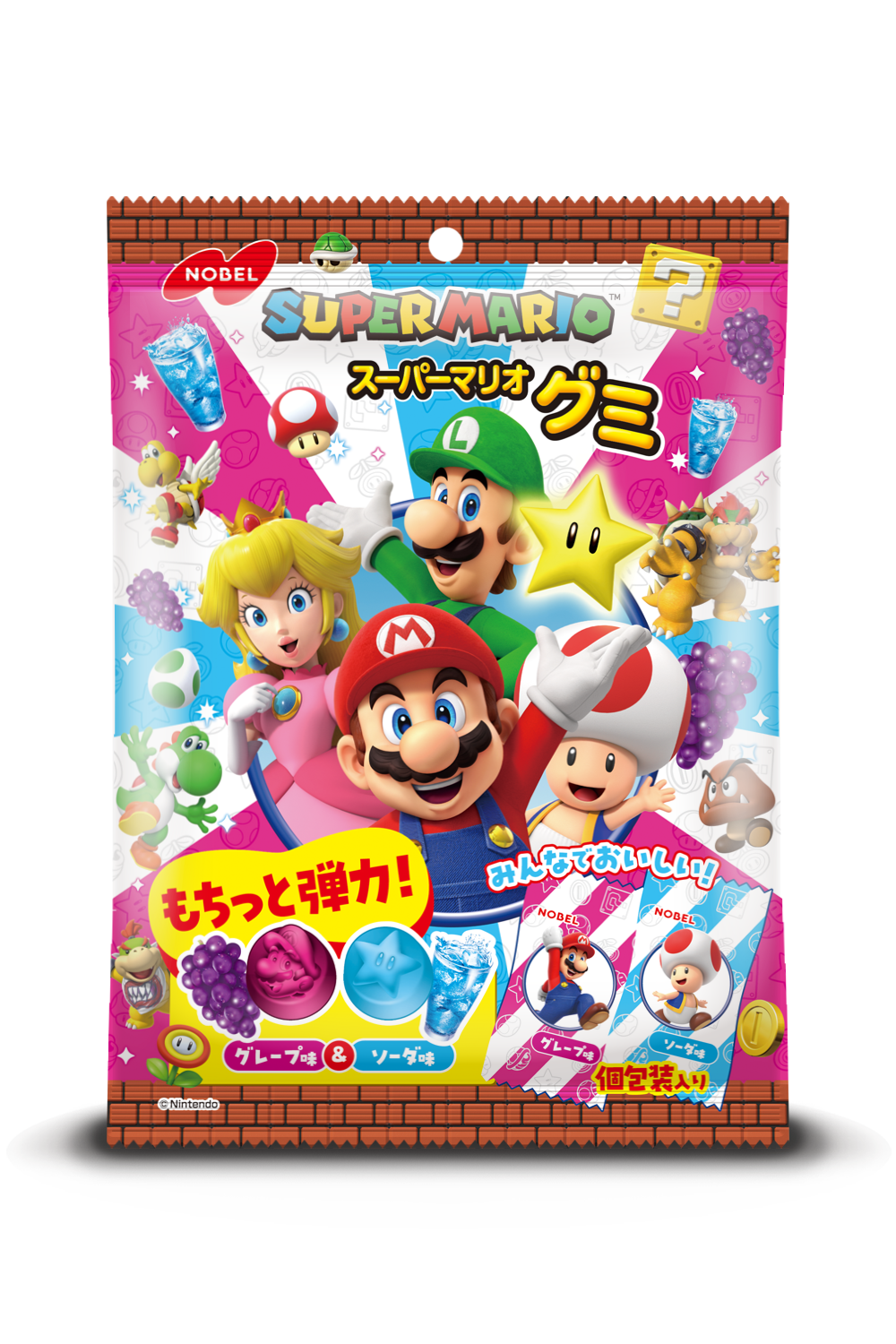 Super Mario grape and soda gummy candy - Japanese 85 g bag front