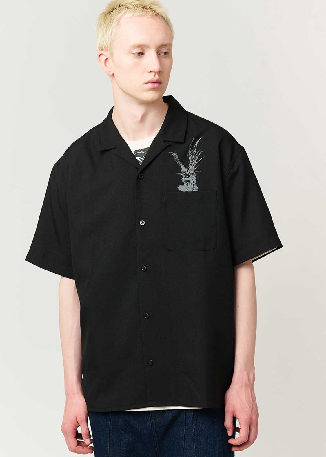 Death Note Graniph -Apple Big silhouette open collar shirt