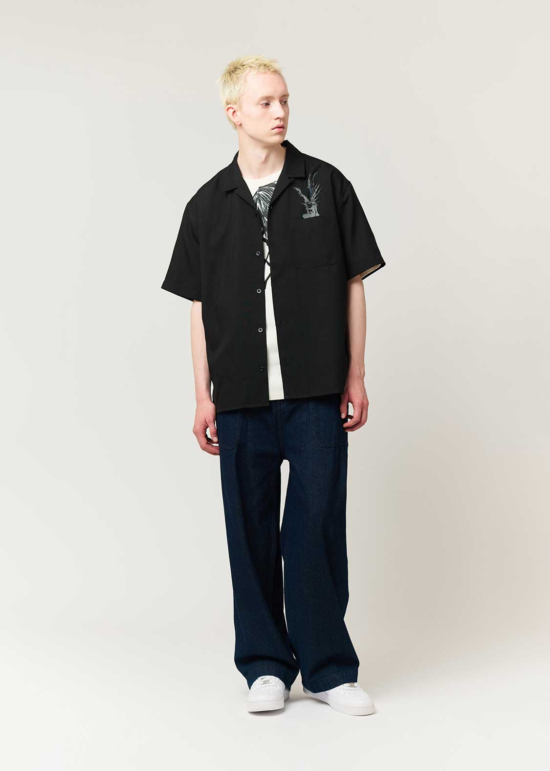 Death Note Graniph -Apple Big silhouette open collar shirt
