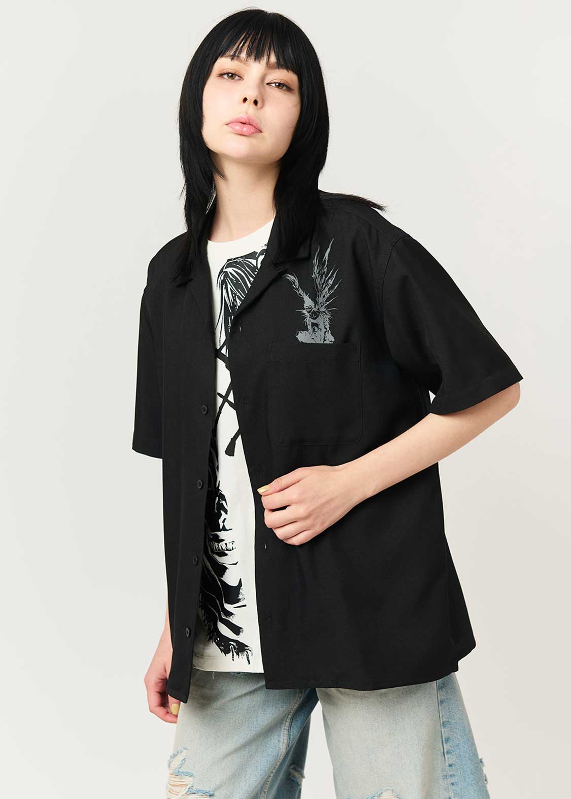 Death Note Graniph -Apple Big silhouette open collar shirt