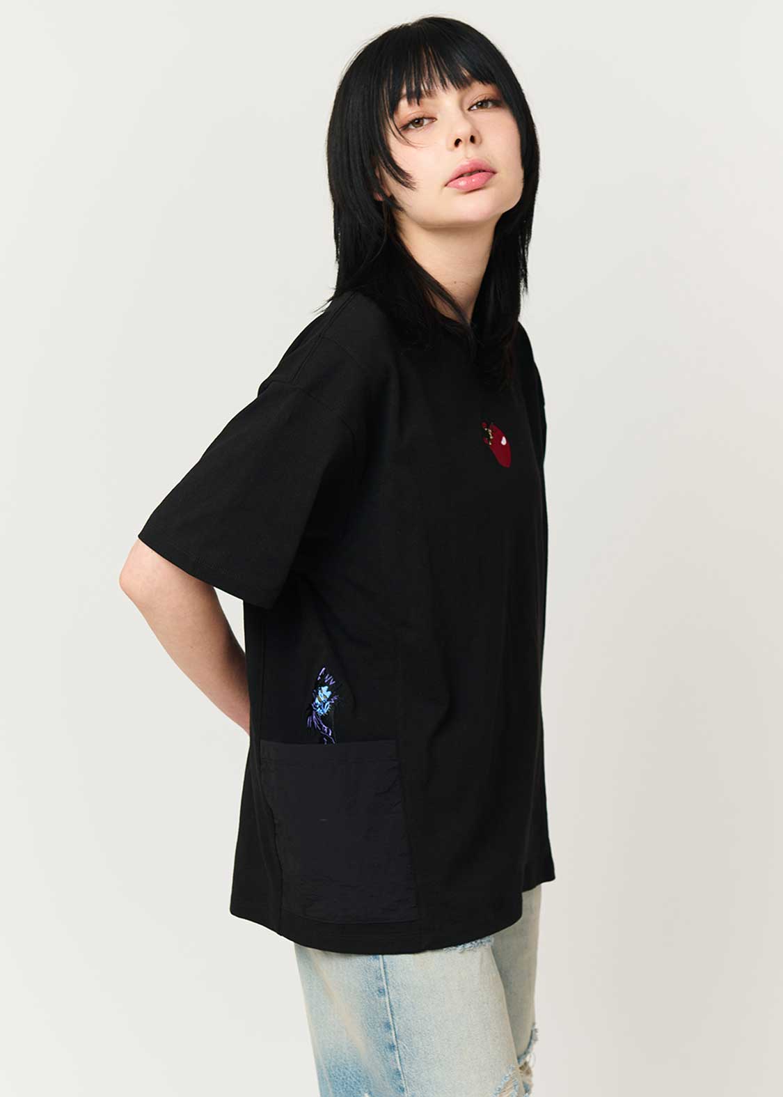 Death Note Graniph - Potato chips Side pocket big silhouette T-shirt