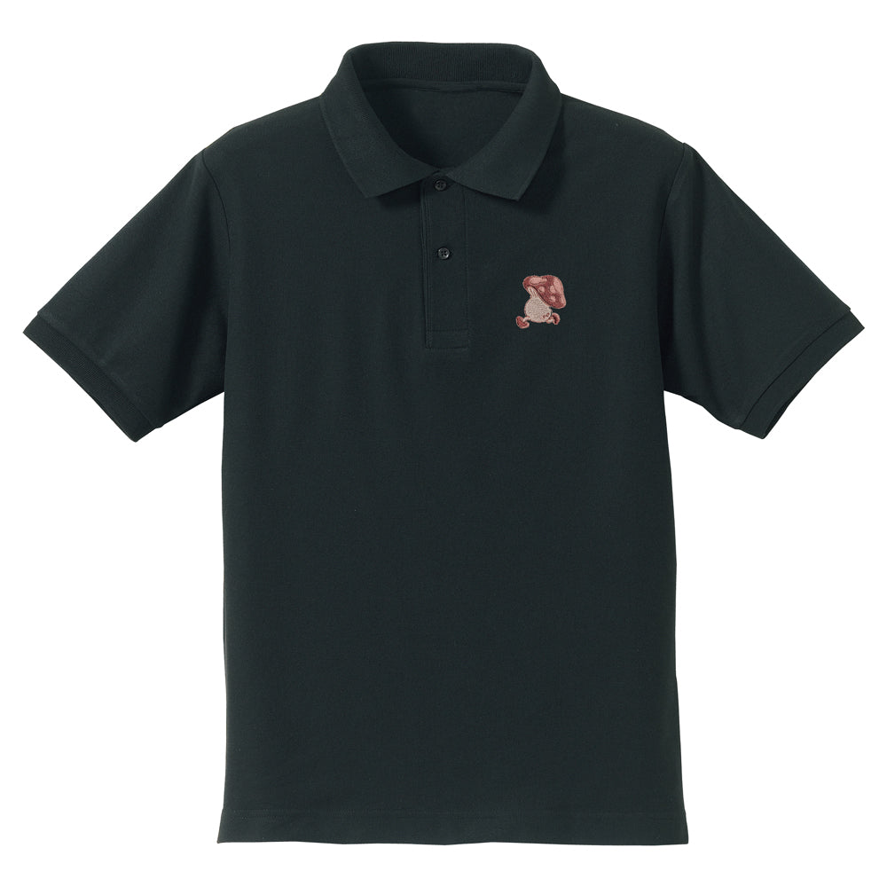 Delicious in Dungeon Black Polo Shirt - Walking Mushroom One Point Embroidery [Pre-Order Jun 2026]