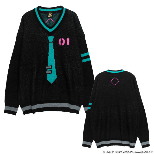 Hatsune Miku  x Listen Flavor - Hatsune Miku V-Neck Knit Black