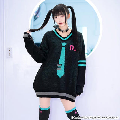Hatsune Miku  x Listen Flavor - Hatsune Miku V-Neck Knit Black