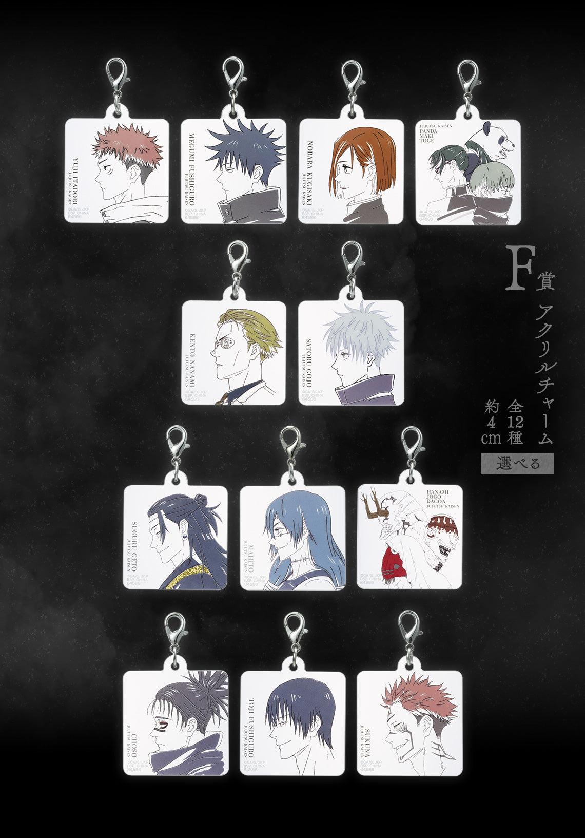 ICHIBAN KUJI JUJUTSU KAISEN - SHIBUYA INCIDENT PART 3 - F PRIZE - ACRYLIC CHARM Complete Set 12 Types