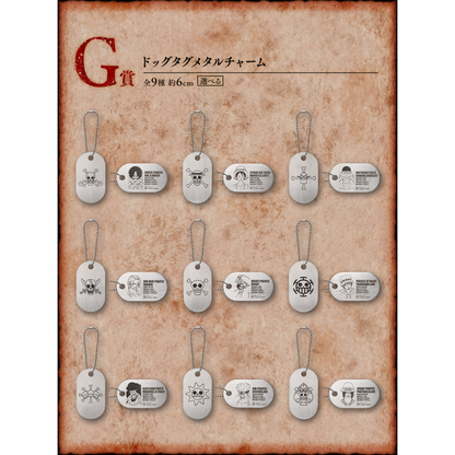 ICHIBAN KUJI ONE PIECE ROGER PIRATES LEGENDARY PIRATES - G PRIZE DOG TAG METAL CHARM COMPLETE SET OF 9 TYPES
