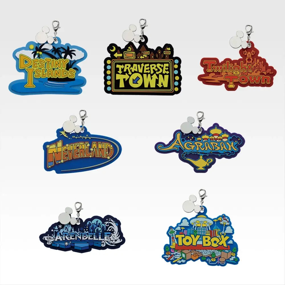 Ichiban Kuji Kingdom Hearts 25th Anniversary - F Prize World Logo Rubber Charm Complete Set of 7 Types