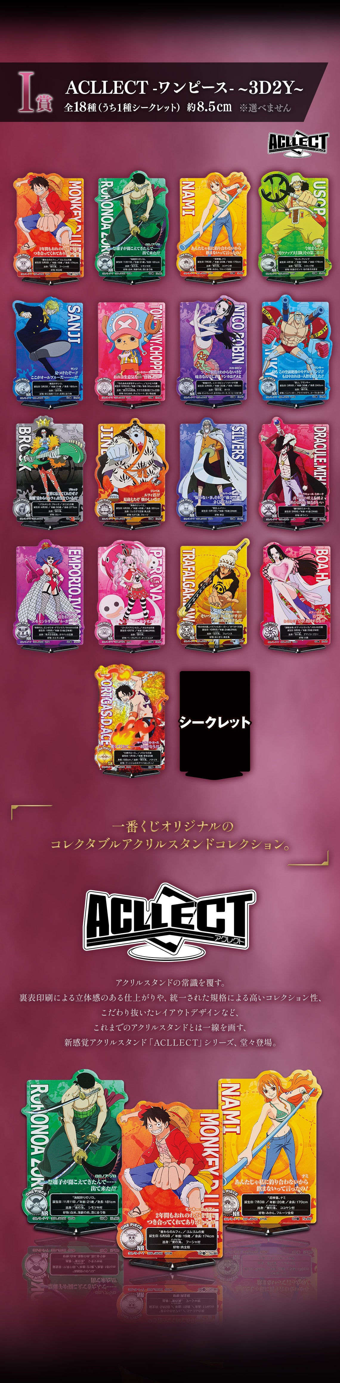 Ichiban Kuji One Piece Beyond the Trials - I Prize ACLLECT One Piece 3D2Y Complete Set of 18 Types