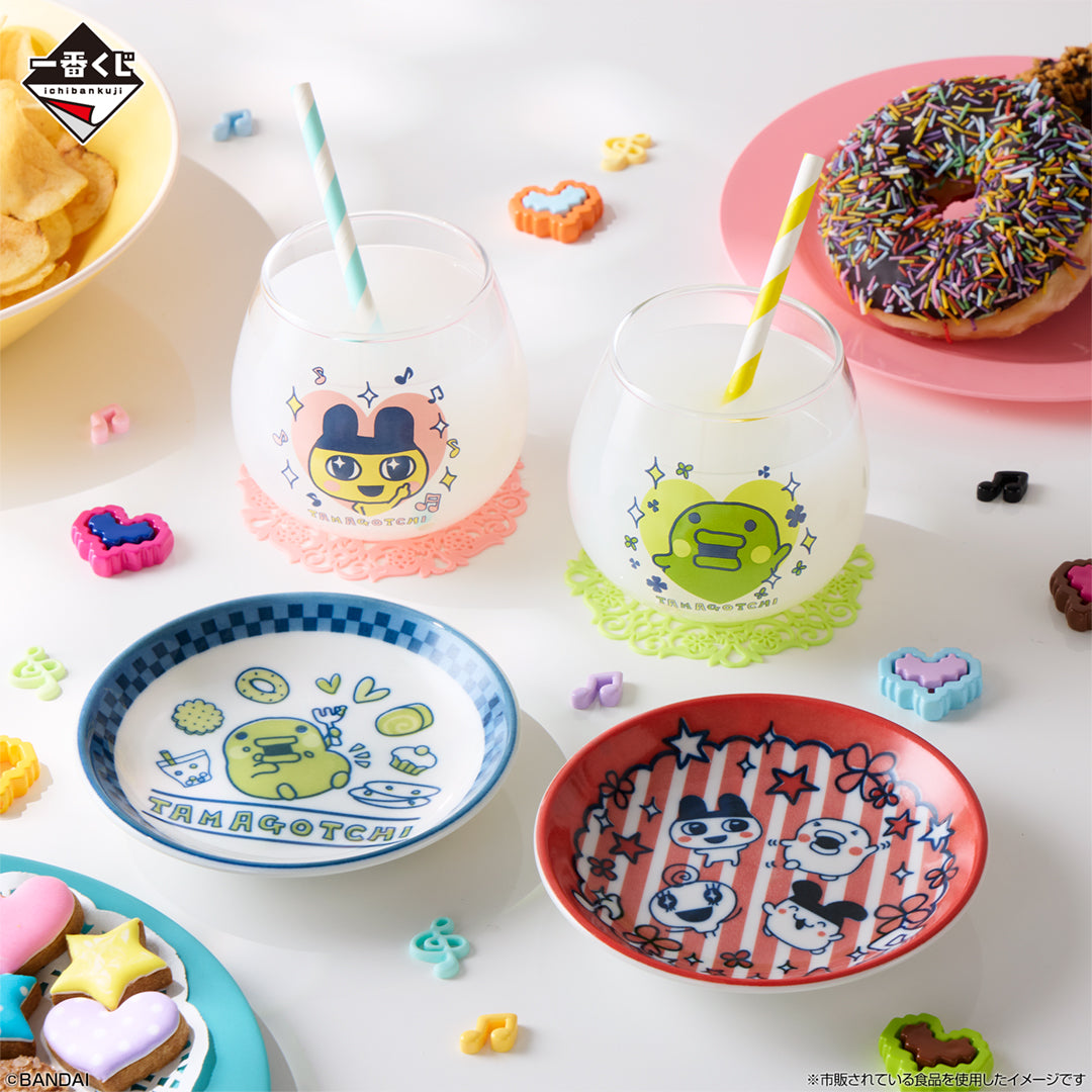 Ichiban Kuji Tamagotchi Discovering Tamagotchi in the Reiwa Era!! Rooms and Tamagotchi from Back in the Days - D Prize Exciting Tableware Complete Set of 4 Types