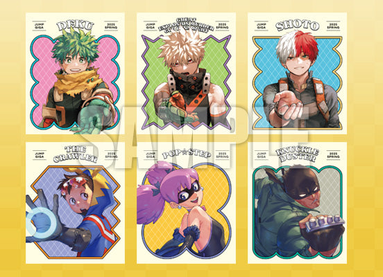 Jump Giga 2025 Spring Sakamoto Days + Poster + Double-Sided Coasters + Clear Cards + My Hero Academia and Vigilantes Stickers + My Hero Academia Vigilantes Poster