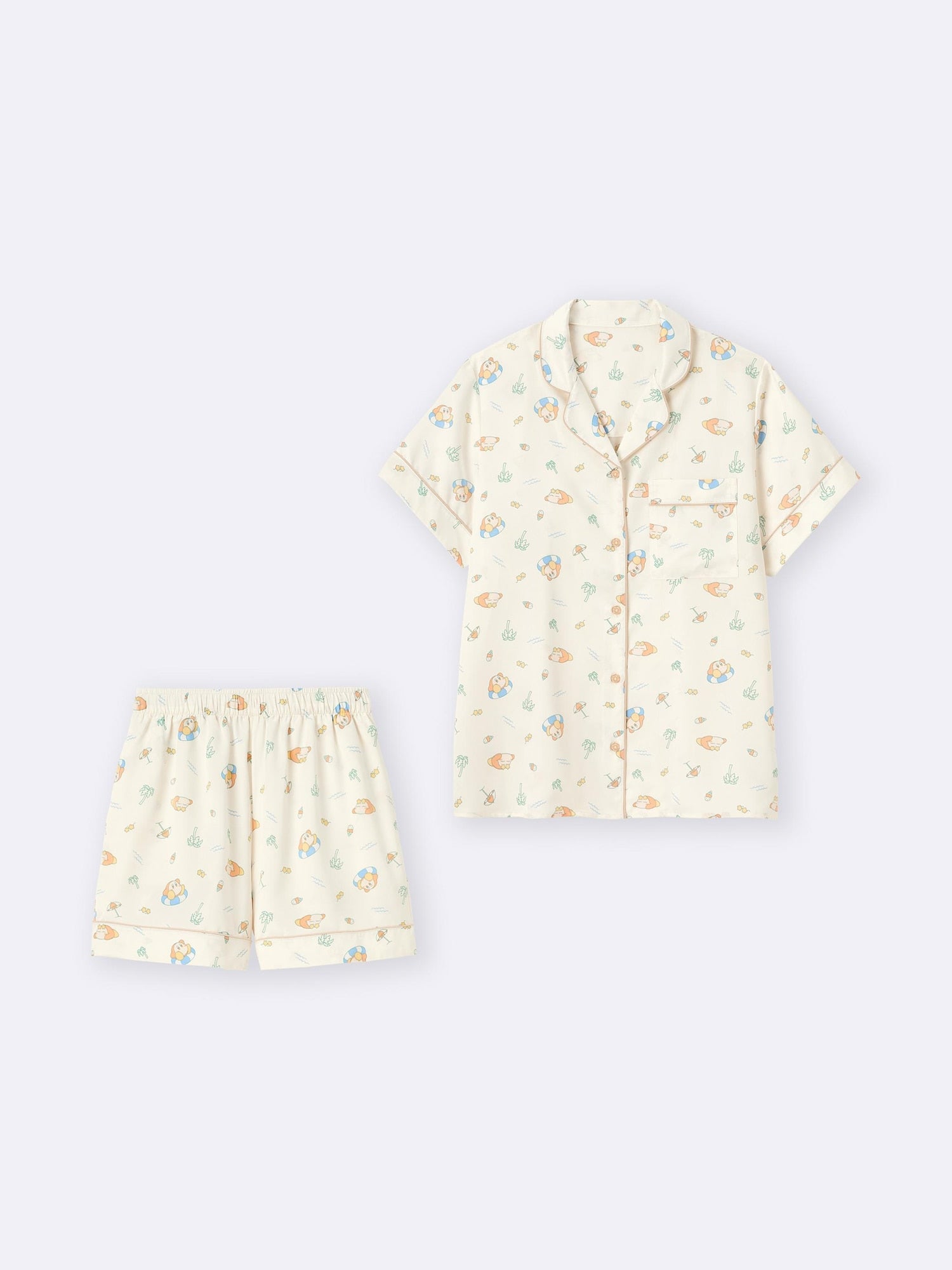 Kirby x GU Pupupu Resort - Women Satin Pajamas (2 Colors) [Pre-Order May 2026]