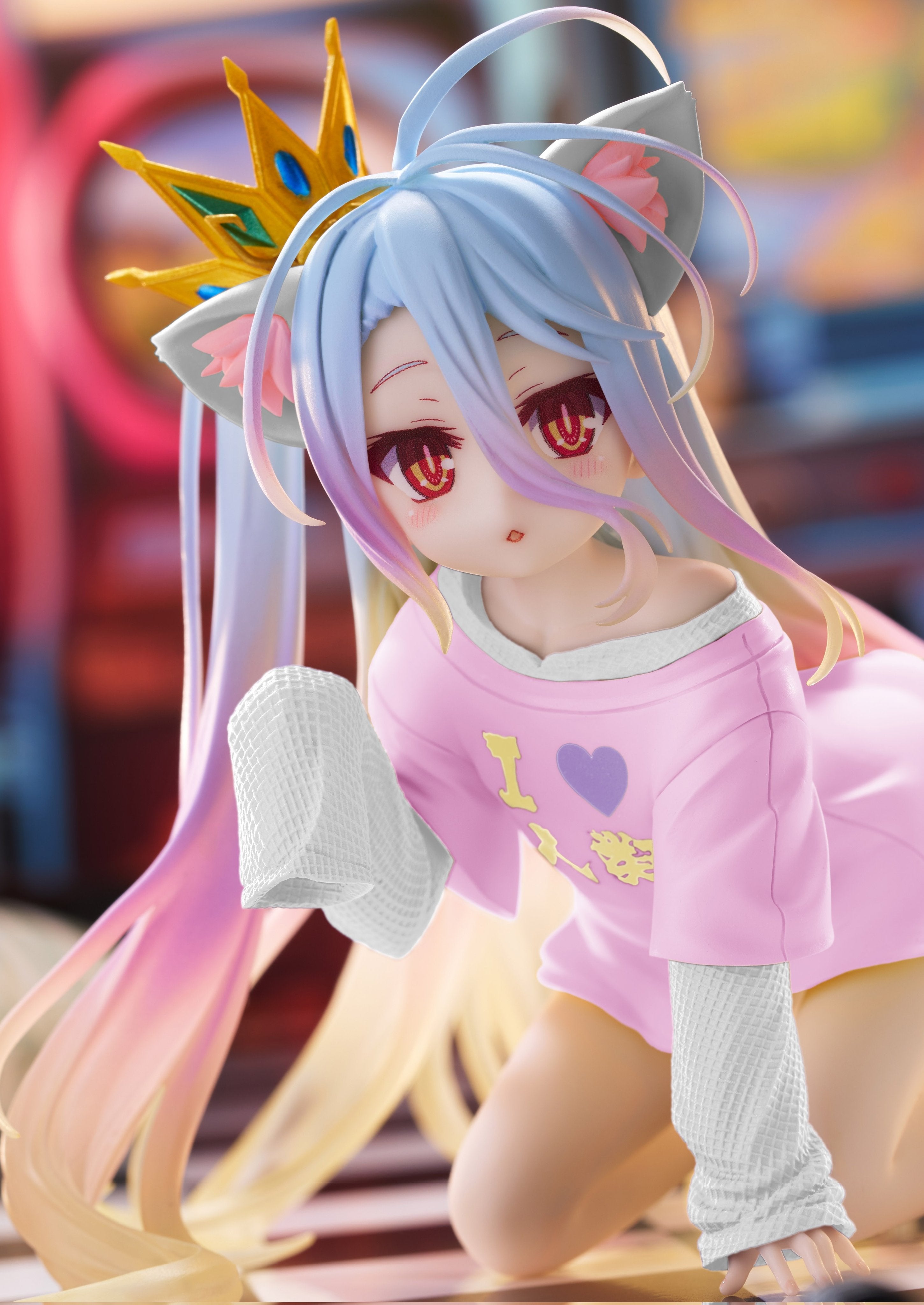 No Game No Life Desktop Cute Figure - Shiro Cat Ear Shirt Ver.