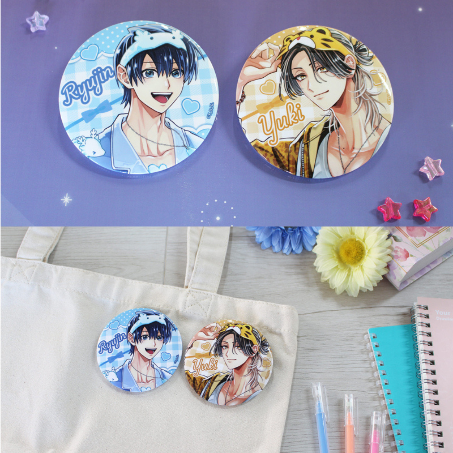 Shuki Shuki Max Heart - Deco Yamano Original Illustration Big Can Badge Set A Pajamas Ver. Complete Set of 2 Types [Pre-Order Apr 2026]