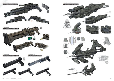 Armored Core VI artbook sample of weapon and equipment design drawings