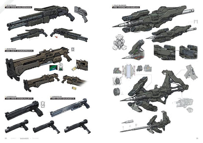 Armored Core VI artbook sample of weapon and equipment design drawings