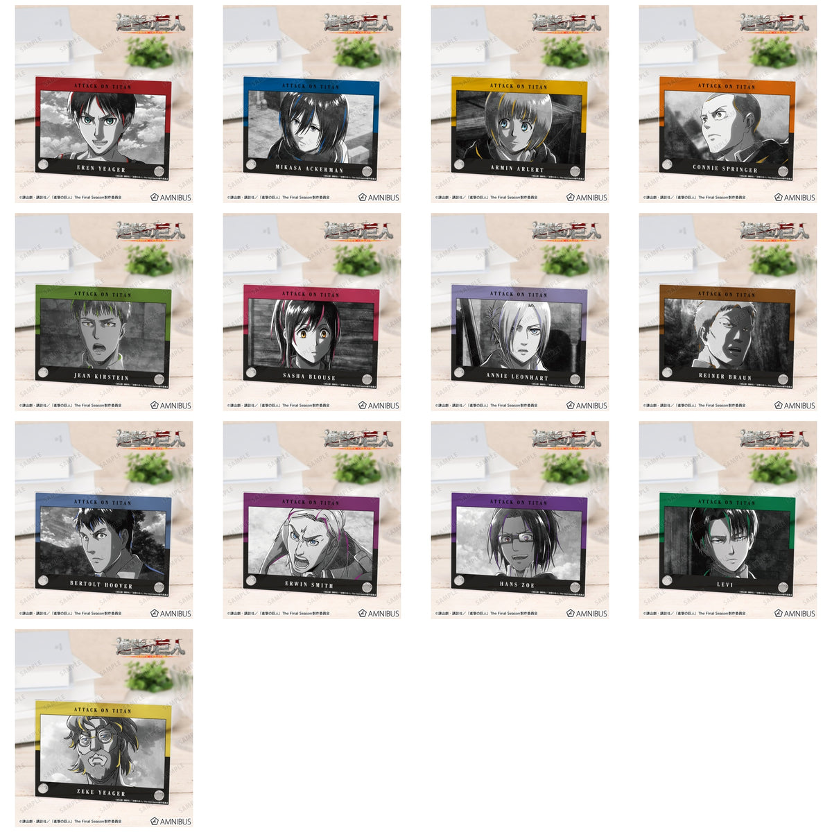 Attack on Titan Ani-Art BLACK LABEL Vol. 3 - A6 Acrylic Panels complete set showing all 13 character designs