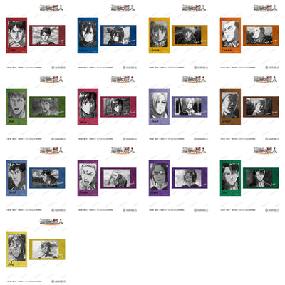 Attack on Titan Ani-Art BLACK LABEL Vol. 3 - Two-Piece Ani-Frame Card Sets complete set showing all 13 character designs