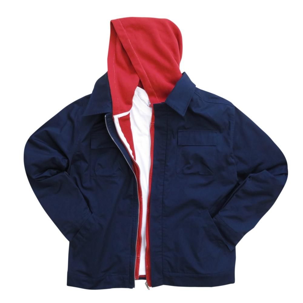 Banana Fish Ash Lynx Navy Jacket - Image Edition - Navy jacket styled over a separate red hoodie