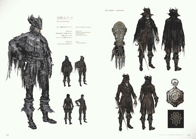 Bloodborne artbook sample of Hunter costume and character designs