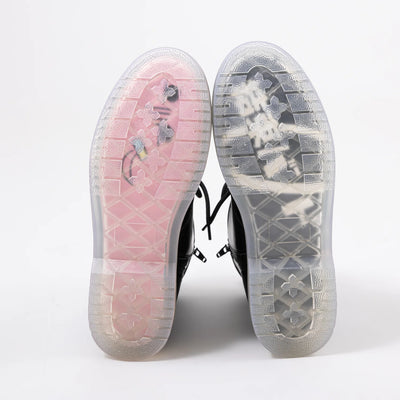 Bocchi The Rock! SuperGroupies Kessoku Band boots: Transparent soles showing the band logo and pink Tsuchinoko Bocchi.