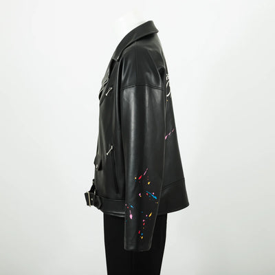 Bocchi The Rock! SuperGroupies Kessoku Band riders jacket: Opposite side showing colourful paint accents on the sleeve.