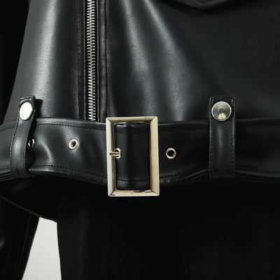Bocchi The Rock! SuperGroupies Kessoku Band riders jacket: Belt buckle and hem detail.