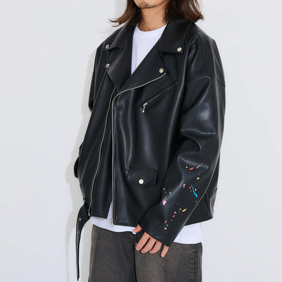 Bocchi The Rock! SuperGroupies Kessoku Band riders jacket: Jacket worn by a model, front view.