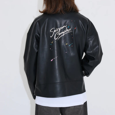 Bocchi The Rock! SuperGroupies Kessoku Band riders jacket: Jacket worn by a model, back view.