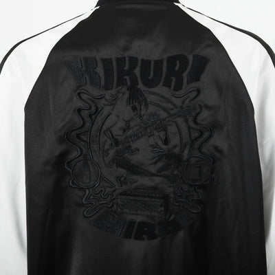 Bocchi The Rock! SuperGroupies Kikuri Hiroi sukajan jacket: Close-up of the Kikuri Hiroi illustration embroidered on the back.